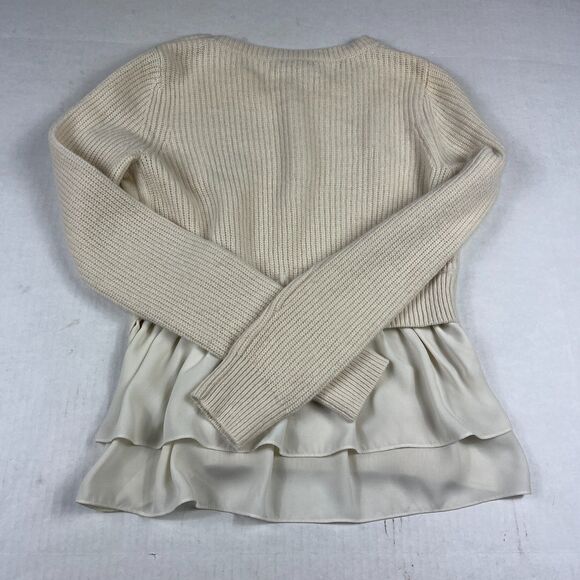 Club Monaco Cream Knit Pullover Sweater Small Sheer Ruffle Hem Rabbit Hair Blend - Picture 9 of 10